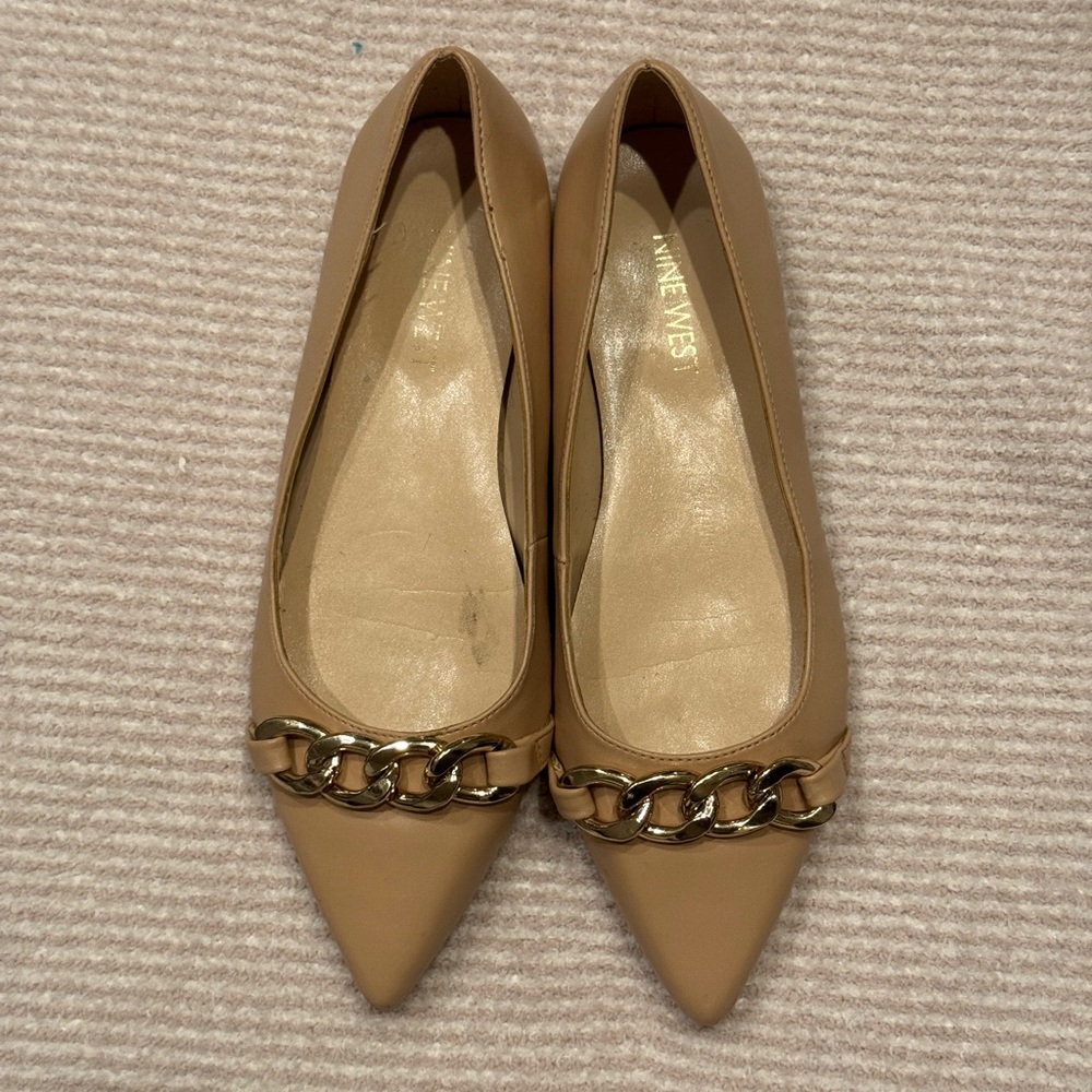 Nine West Tan Chain Detail Flats
